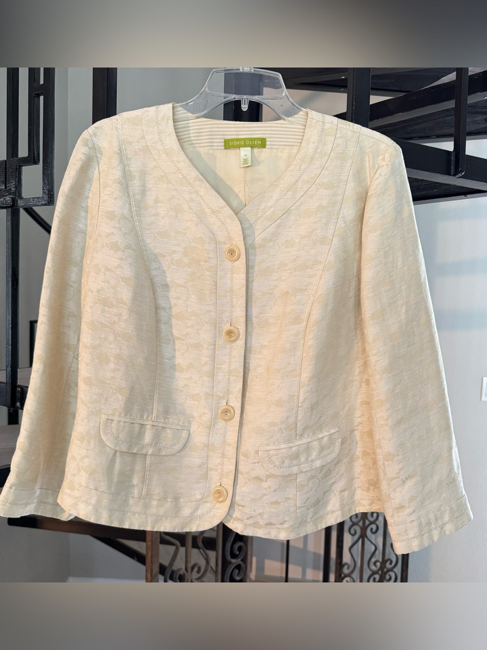 Sigrid Olsen Cream Floral Jacquard Short Blazer Jacket